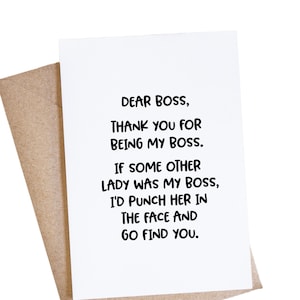 Female Boss Card, Funny Boss's Day Message, Birthday Gift From Employee, Dear Boss Thank You Punch In Face