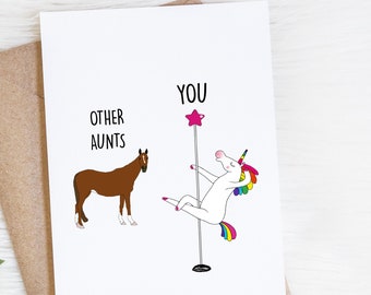 Funny Aunt Birthday Card, Other Aunts You, Gift For Auntie, Unicorn Pole Dancer