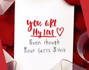 Boyfriend Card, Funny Valentines Day, Anniversary Gift, I Love You Even Though Your Farts Stink