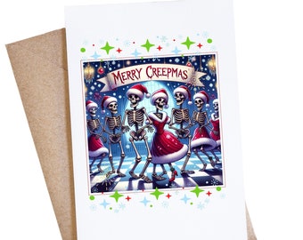 Merry Creepmas, Funny Halloween Christmas Card, Skeleton Santa Claus