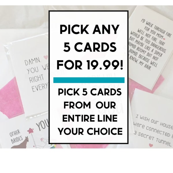 Funny Greeting Card Bundle, 5 Pack Of Cards, Sarcastic Hilarious Humorous Cards, Bulk Discount