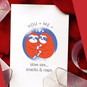 Boyfriend Valentines Day Gift, Birthday Card, Anniversary Card, Funny Sloth Card
