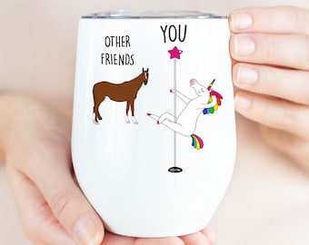 Best Friend Birthday Gift, Unicorn Pole Dancer, Funny Friend Gift, Wine Tumbler Cup, Personalized Custom Name