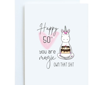 Funny 50th Birthday Card For Women, Unicorn Theme, Best Friend Turning Fifty, Sarcastic Friendship Gift