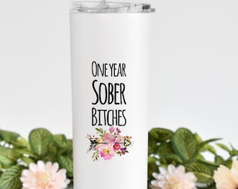 Perras sobrias de un año, regalo de sobriedad, vaso flaco