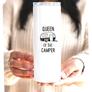 Camping Tumbler Cup, Queen Of The Camper, Camping Gifts For Women, Skinny Tumbler, Personalized Custom