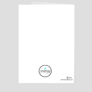 May include: Blank white greeting card with a black and white logo for "snarkie panda" in the bottom right corner. The logo features a blue water drop design.