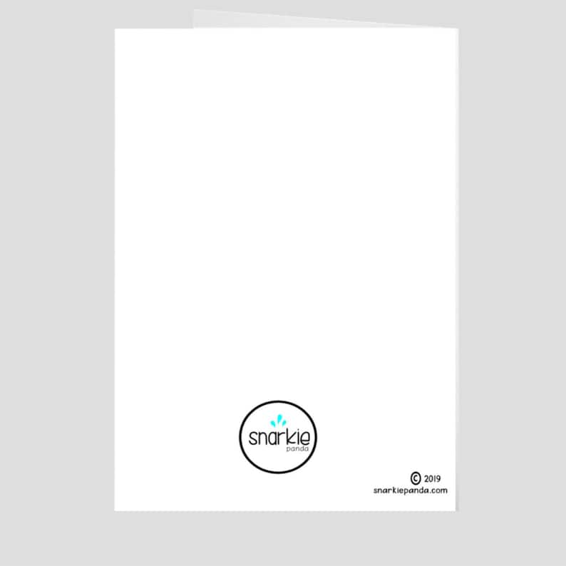 May include: Blank white greeting card with a black and white logo for "snarkie panda" in the bottom right corner. The logo features a blue water drop design.