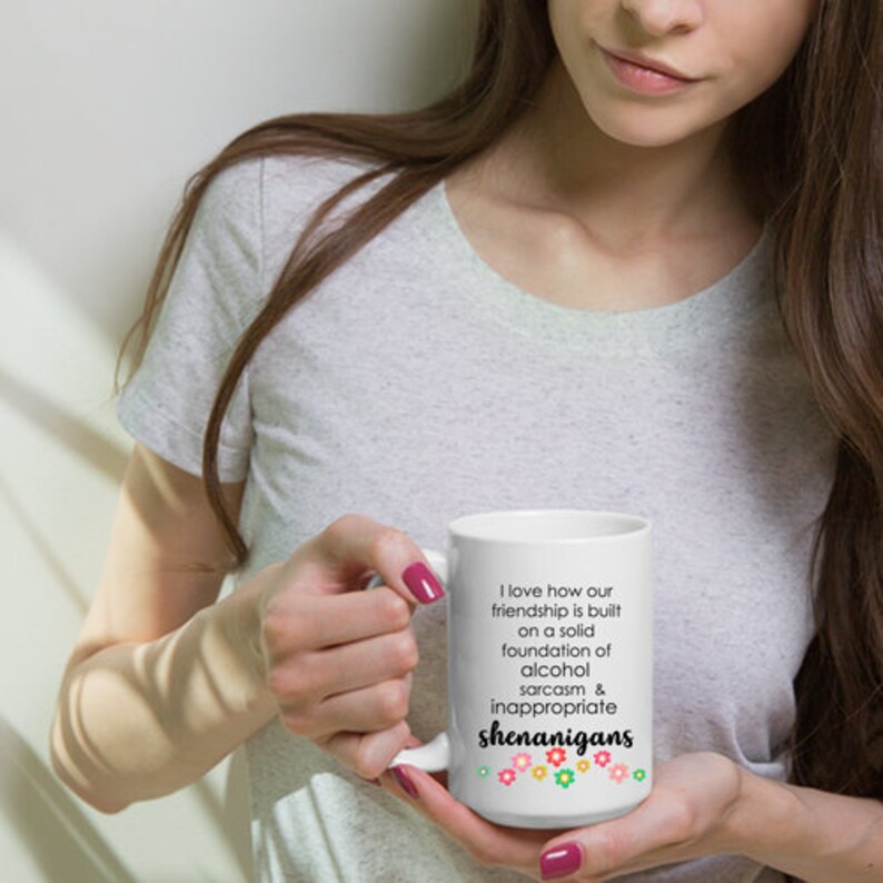 Best Friend Gift, Bestie Gift, BFF Mug, Shenanigans Alcohol Friendship Mug, Funny Personalized Quote Floral Mug image 7