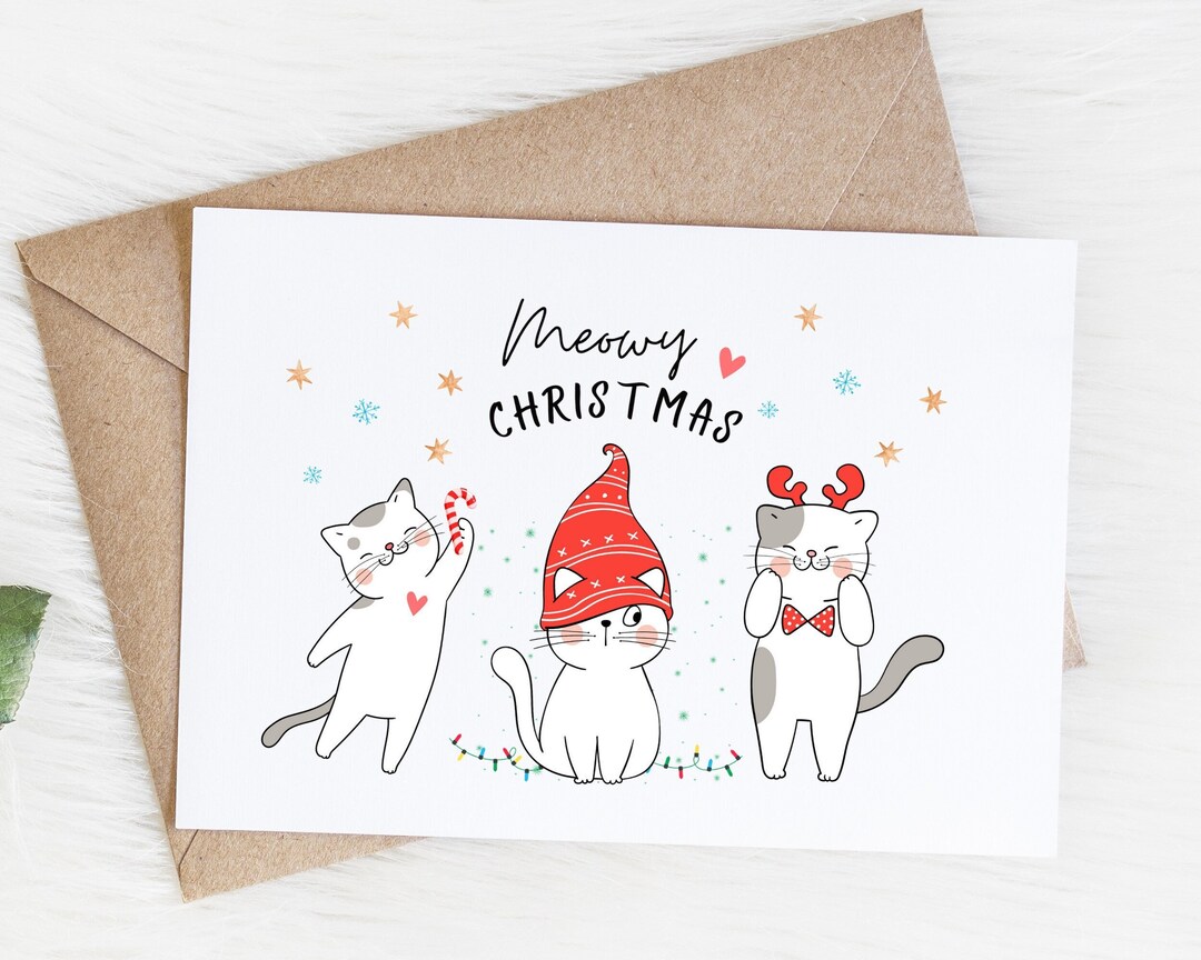 Meowy Christmas, Funny Catmas Cat Lover Christmas Card - Etsy