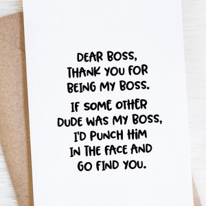 Boss Card, Funny Boss's Day Message, Birthday Gift For Male From Employee, Dear Boss Thank You Punch In Face, Mature