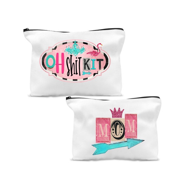 Mom Makeup Bag, Oh Shit Kit, Funny Accessory Pouch, Gift For New Mom, Cute Toiletry Bag, Retro Vintage Design