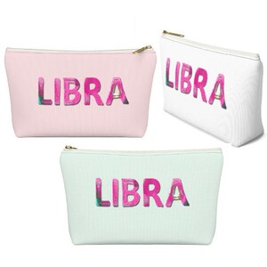 Libra Gift, Zodiac Sign, Makeup Cosmetic Bag, October Birthday, Born In September, Cute Pink And Green Toiletry Travel Pouch, Updated 2019