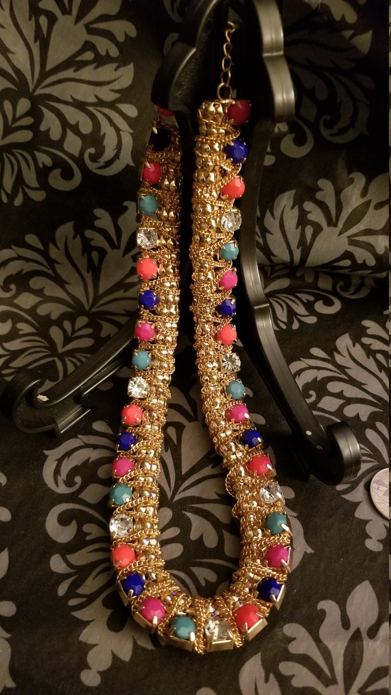 Vintage Gold Necklace w/colorful Faceted Beads