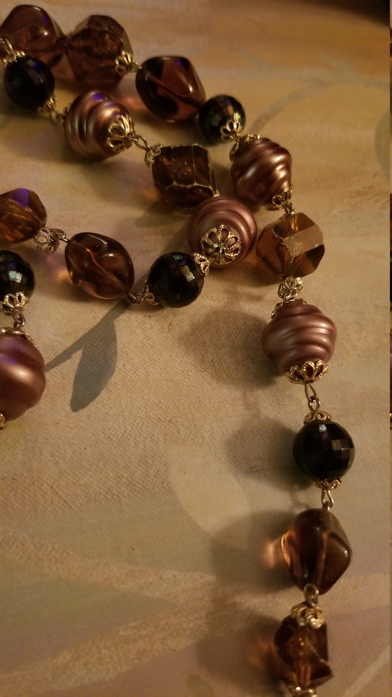 Vintage Brown Beaded Necklace with Gold Accents - image 5