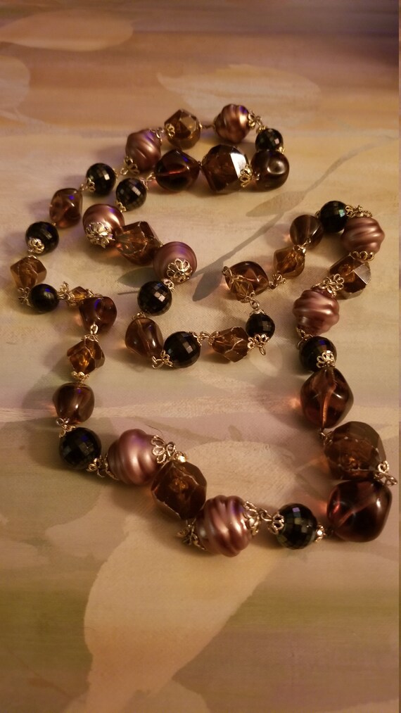 Vintage Brown Beaded Necklace with Gold Accents - image 2