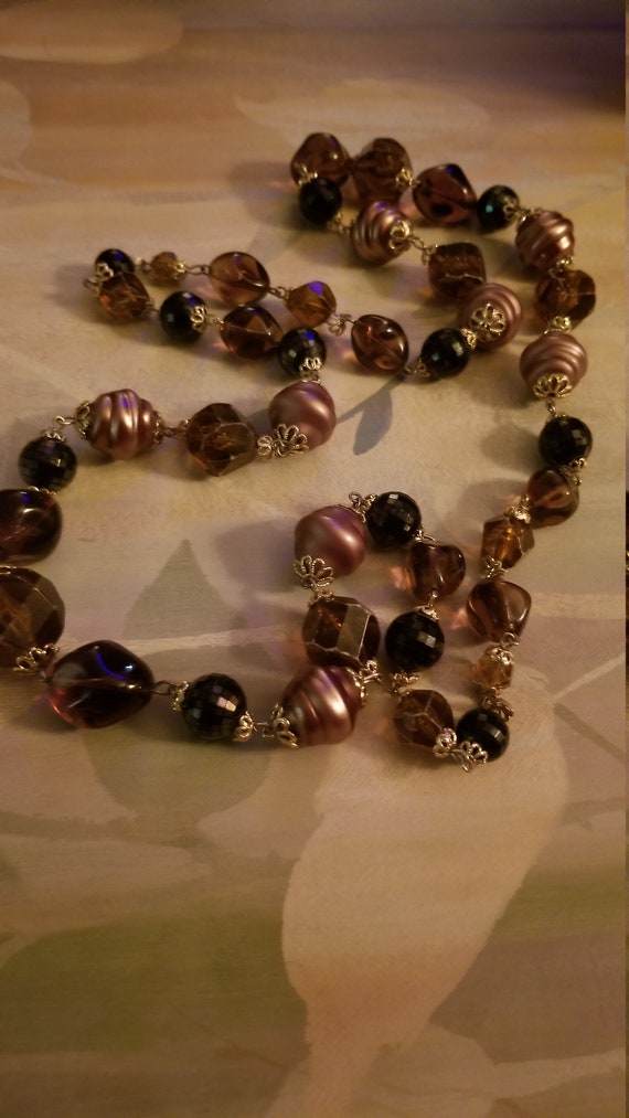 Vintage Brown Beaded Necklace with Gold Accents - image 1