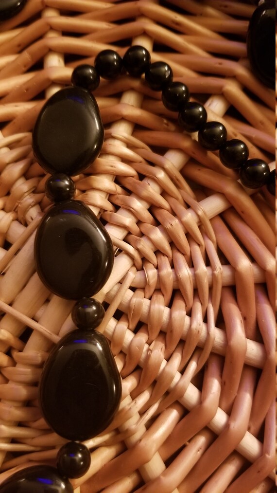 Vintage Black Resin Plastic Beaded Necklace - image 3