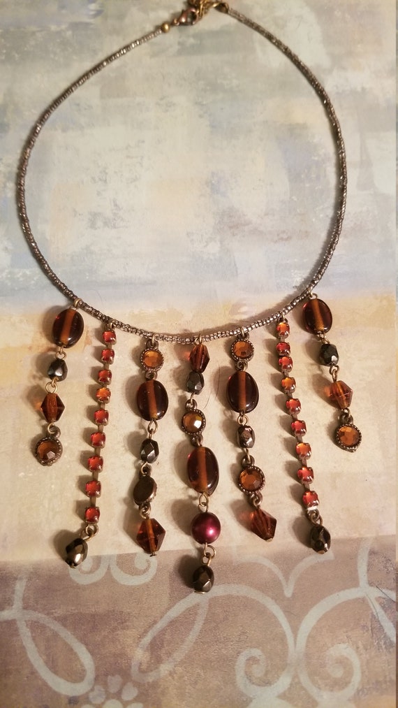 Vintage amber Glass Beaded Necklace