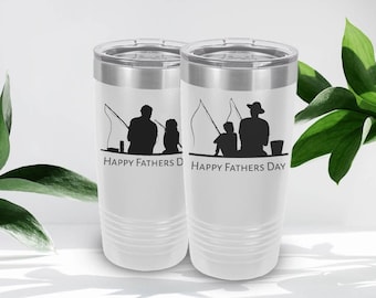 Custom 20oz Fishing Stainless Steel Tumbler, Personalized Fathers Day Tumbler, Dad and Kids Fishing Memorabilia
