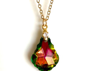 Stunning multi color faceted glass crystal necklace