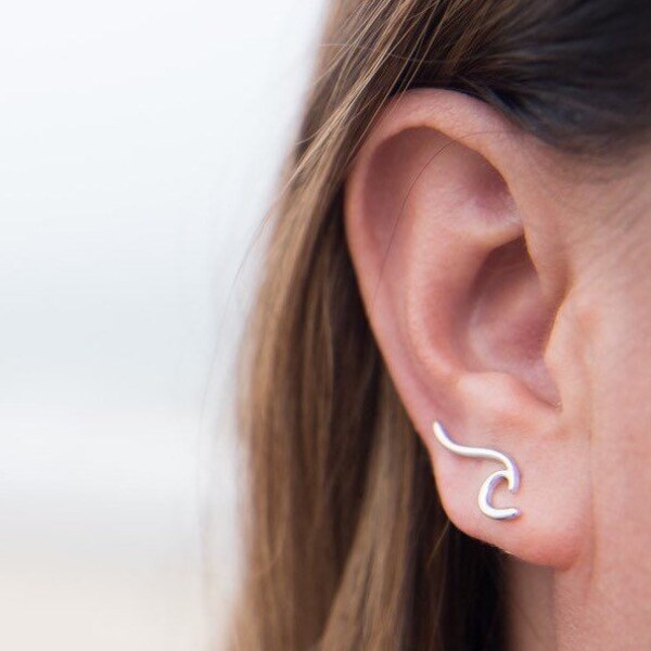 Wave Climber Earrings, Silver Wave Earrings, comes in 925 Sterling Silver and 18k gold fill