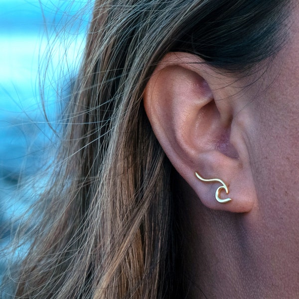 Gold Wave Ear Climber Earrings, Gold wave earrings, 18k gold fill, Ocean Jewelry