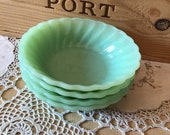 Vintage Early mid century Jadeite dessert bowls by Anchor Hocking set of 4 flawless light green glass