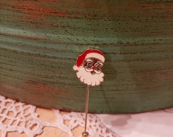 Vintage 1980's Santa Claus stick pin colorful lacquer festive throwback