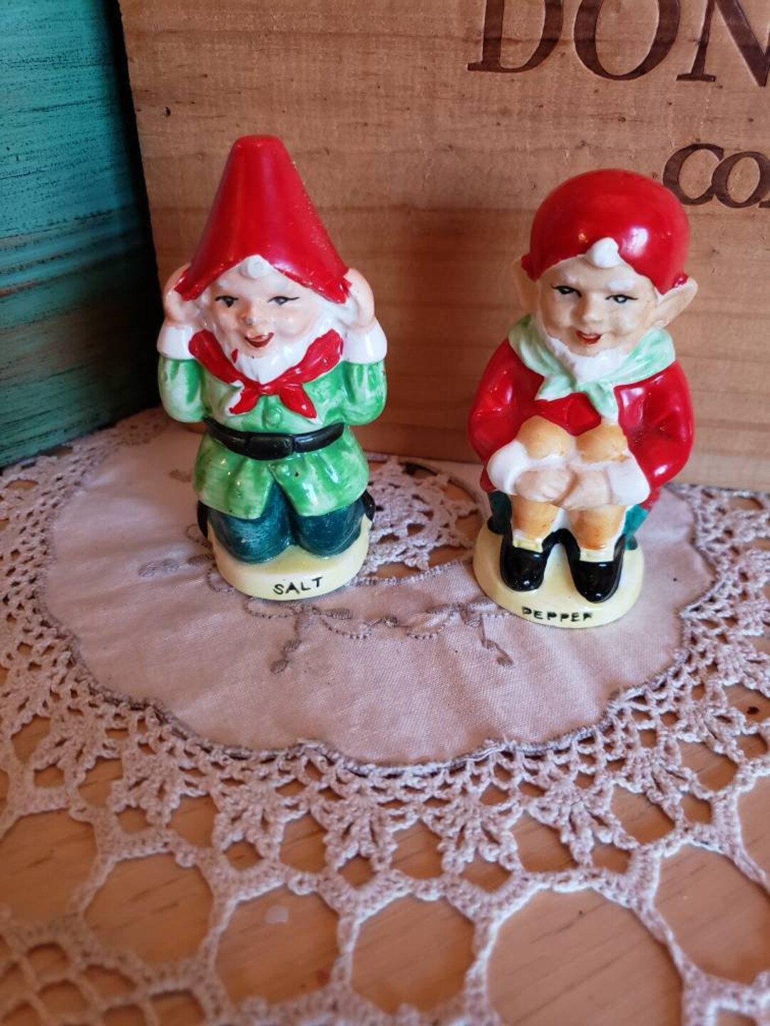 Vintage 1960's Christmas Salt and Pepper Shakers Boy and Girl Pixie