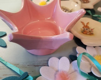 Vintage 1950's mid century Miramar pink ceramic 6 point star Planter or Dish #762