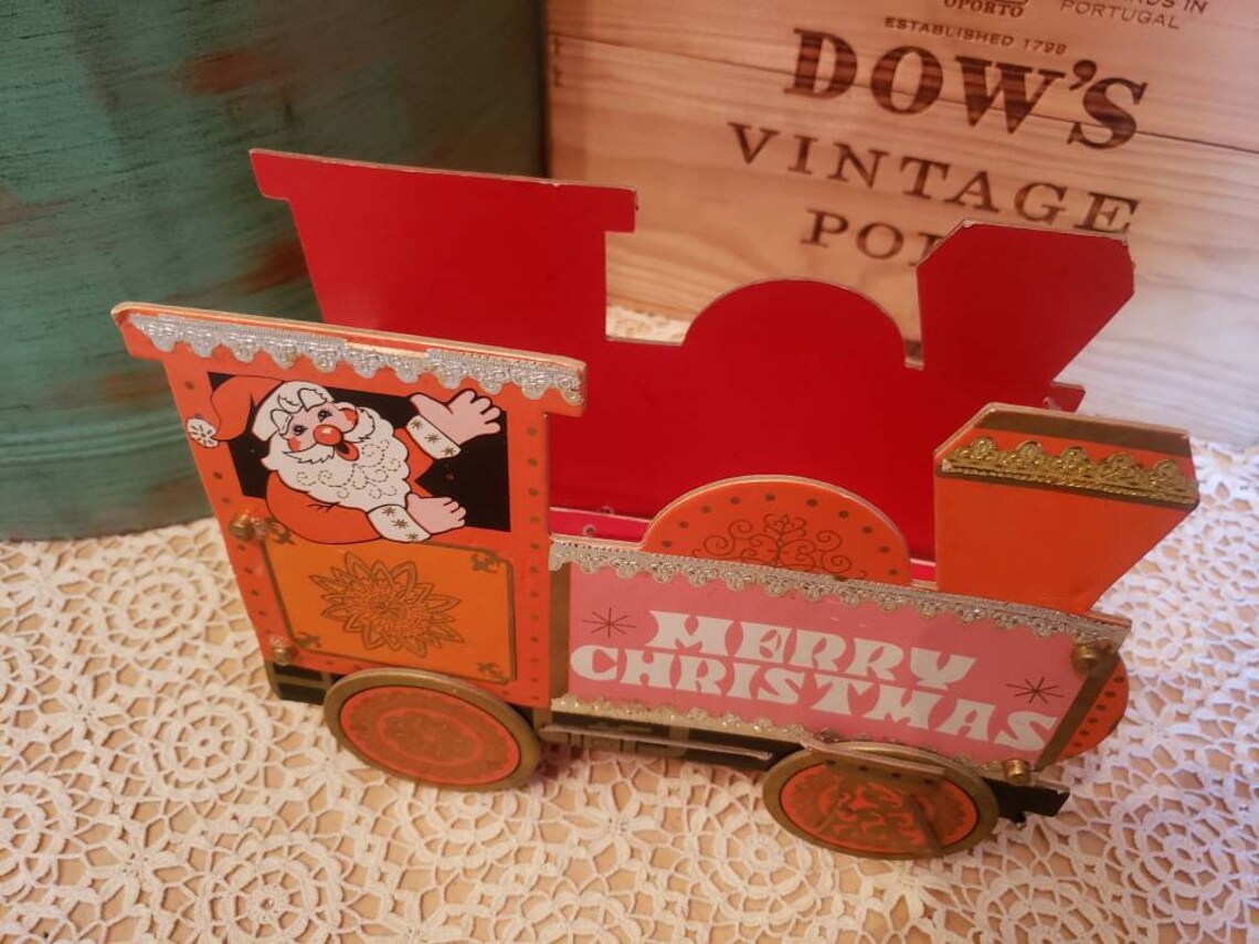 Vintage red Cardboard Santa on Train collapsible tabletop Etsy
