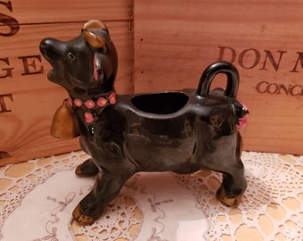 Vintage 1960's Black Ceramic Cow Creamer Shafford Redwall mid century made in Japan