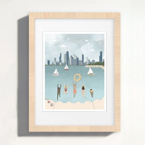 Lake Michigan Print | Chicago in the Summer | Swim Club | Windy City Poster | Chicago Skyline | USA Travel Print | City Poster