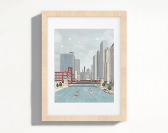 Chicago Art Print | Architecture Tour | Windy City Souvenir | Riverwalk Giclee | Chicago Poster | Chicago, Illinois | USA Travel Art Print