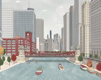 Chicago Riverwalk | Fine Art Print | Architecture Tour | Windy City Souvenir | Gift for Traveler | Chicago Poster | USA Travel Art Print