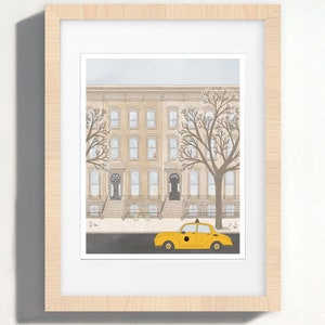 Art Print New York | Brownstone Architecture | City Home Decor | Travel Wall Art | 8x10 Illustration | Cityscape Drawing | New York Taxi