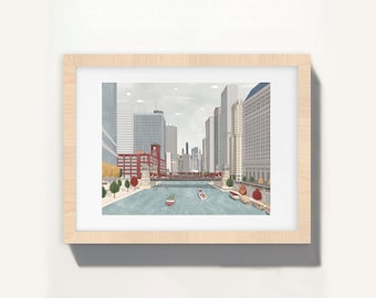 Chicago Riverwalk | Fine Art Print | Architecture Tour | Windy City Souvenir | Gift for Traveler | Chicago Poster | USA Travel Art Print