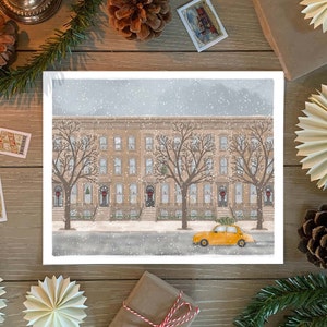 Christmas in New York | 8x10 Giclee Art Print | City Home Decor | Travel Wall Art | Cityscape Drawing | Holiday Gift
