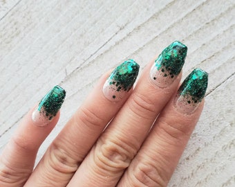 Green Ombre Nails Etsy