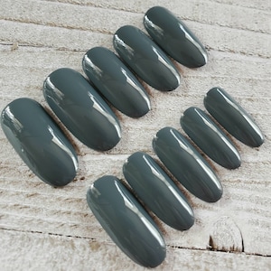 Full Set - Steel gray Press On Nails • Handmade Reusable • Fake, False, Faux Nails • Medium Almond • Short Square • Long Coffin Gel Nails