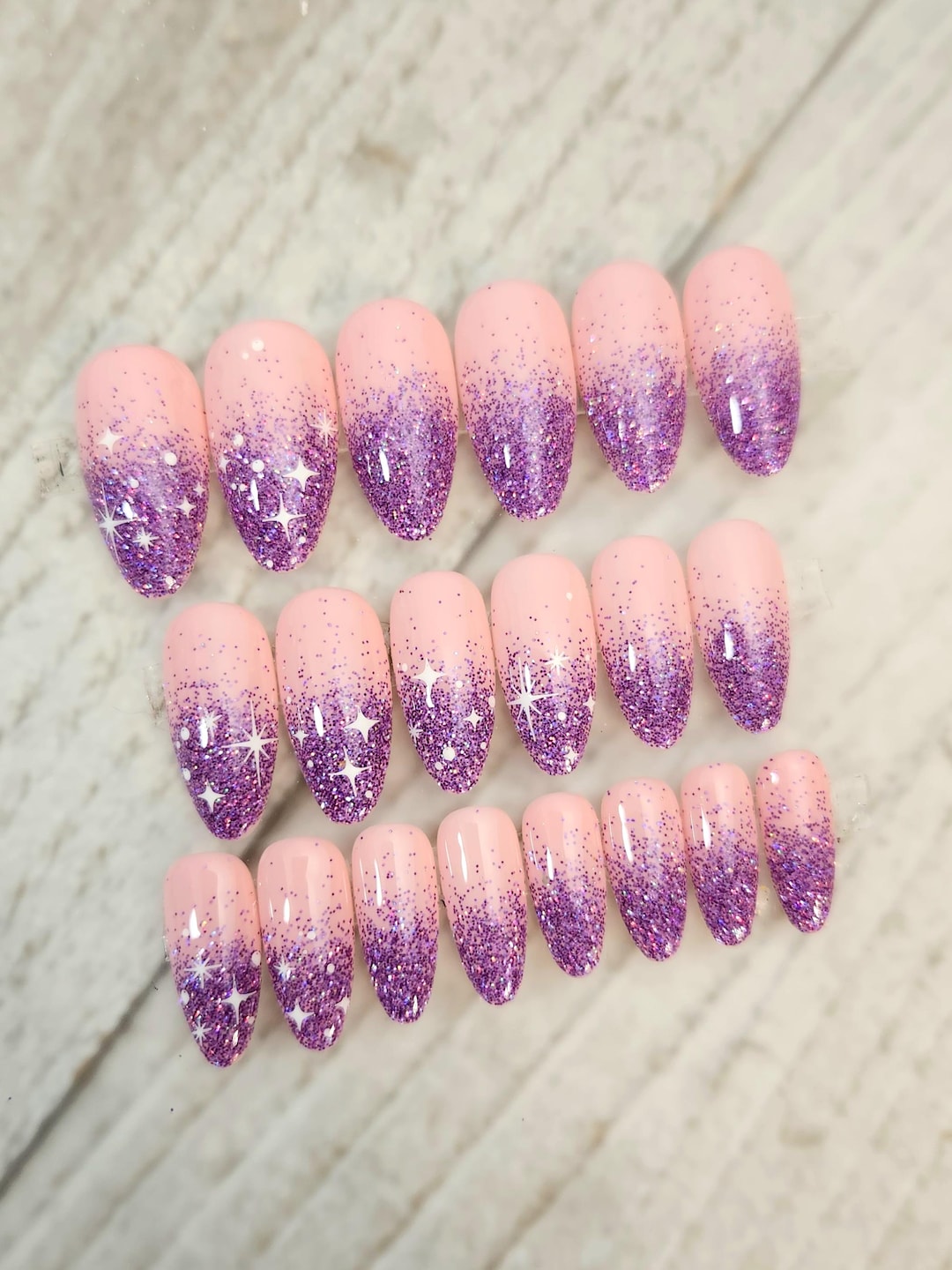 purple-glitter-ombre-press-on-nails-handmade-reusable-false-nails-etsy