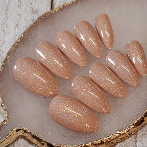 Sparkling Nude Fake Nails, Press on Nails, False Nails, Faux Nails