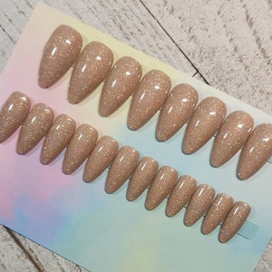 Sparkling Nude Fake Nails, Press on Nails, False Nails, Faux Nails