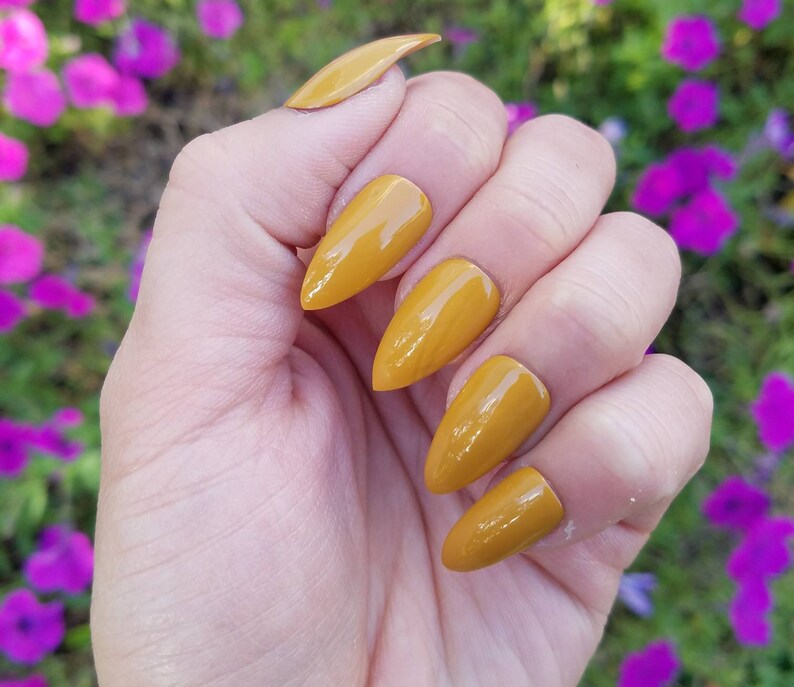 Mustard Yellow Nails Fake Nails Press On Nails Faux Nails Etsy