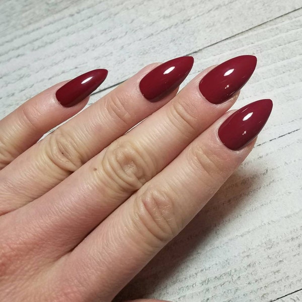 Handmade Oxblood Red Press On Nails - Short Almond, Full Set