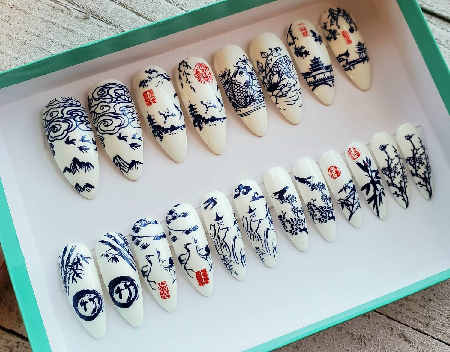 Uñas de porcelana china uñas postizas presionar las uñas. Etsy España