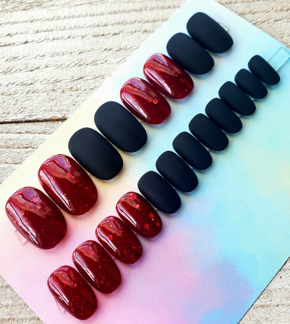 red glitter nails, ombre nails, stiletto shape nails, pointy nails, fun  nails, black nails, bling nails, bold nails,… | Red nails glitter, Pointy  nails, Ombre nails