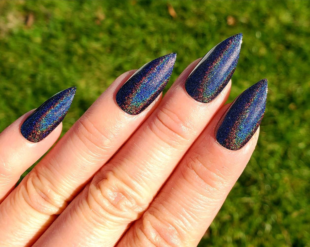 Stunning Black Nails with Holographic Sparkle