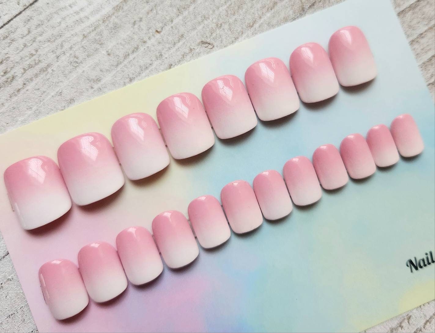 Handmade Pink Ombre Press On Nails * Short Square False Nails